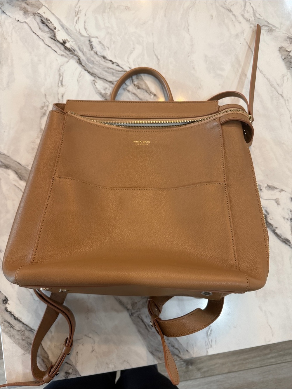 Mina Baie Mini Tan Leather Convertible Backpack Tote Diaper bag